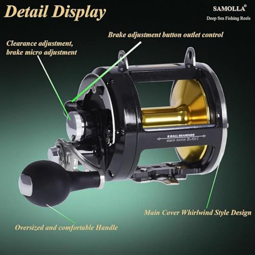 SAMOLLA Deep Sea Fishing Reels 44-66Lb Max Drag for Saltwater or Freshwater Ocean Conventional Reel Saltwater Fishing Reel...