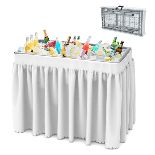 SHAREWIN Folding Ice Cooler Table, Skirt &Drain Hose Plastic Chill Table to Keep Drinks Cool, Portable Foldable Self-Servi...