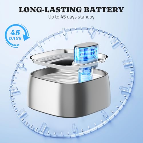 Pumpless Cat Water Fountain Stainless Steel, Automatic Cordless Cats and Dogs Water Dispenser 108oz/3.2L, Pawtners Battery...
