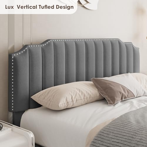 MaiDeHaoo Queen Size Lift Up Storage Bed with Headboard, Velvet Bed Frame with Headboard, Platform Bed with Lift Up Storage, Wood Slats Support, No Noise, Gray