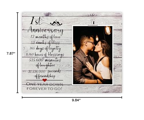 1 Year Anniversary Picture Frame Gifts for Couple, 1st Anniversary Frame for Her Him, One Year Anniversary Wedding Gifts for Wife Husband, First Year Anniversary Present for Girlfriend Boyfriend