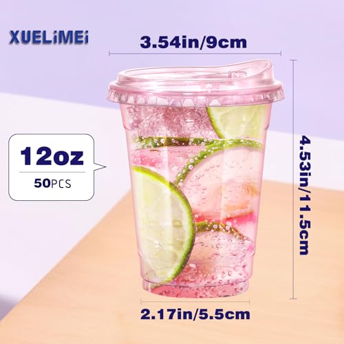 12oz Disposable Stemless Glasses With Strawless Sip Lids,PET Solo Disposable Cups ,Party Clear Plastic Wine Glasses for Pa...