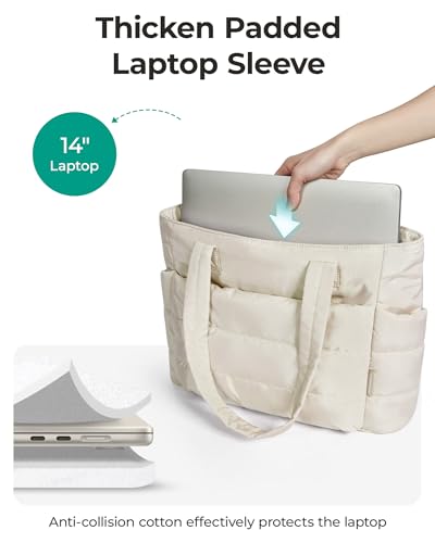 BAGSMART Tote Bag for Women, Lightweight Puffy Tote Bag with Compartments Shoulder Bag Handbag for Travel, Work, Gym | Lig...