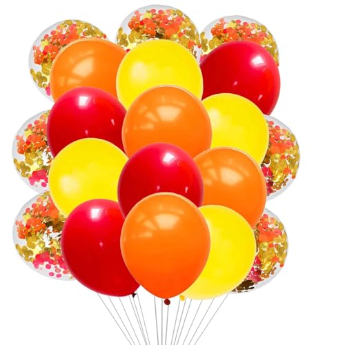 We Moment 12 Inch Red Orange Yellow Balloons with Red Orange Yellow Confetti Balloons,50pcs,for Thanksgiving Boys' Birthda...