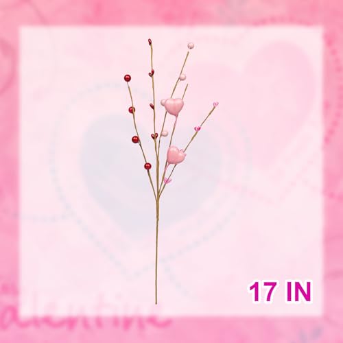 J'FLORU Valentine's Day Gifts Valentines Day Decorations 24 Pack Pink Heart Shaped Berry Picks with Red Berries for Valent...