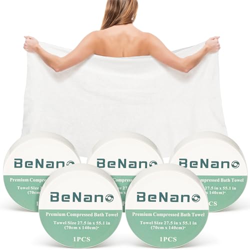 Benano Premium Compressed Towel Tablets Disposable Towel 55.1 in x 27.5 in Large Bath Towel Travel Towel Reusable for Hote...