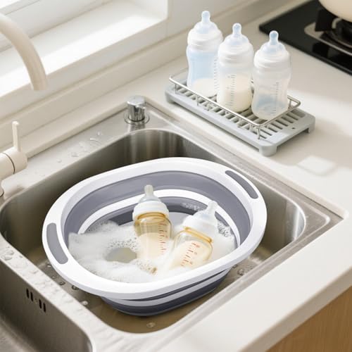 Collapsible Wash Basin, 7.5L Dish Tub Sink Basin Folding Dish Pans for Kitchen Sink, 2-in-1 Dishpan + Cutting Board, Porta...