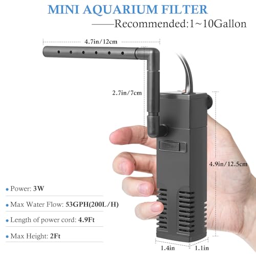 FEDOUR Submersible Aquarium Internal Filter, Filter with Water Pump for Fish Tank up to 35 Gallon (for 1-10 gallon)
