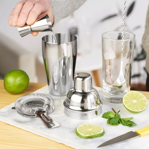 ZPUFAW 6-Piece Cocktail Shaker Set 24oz Shaker Strainer Muddler Jigger Mixing Spoon Pour Spout Bartender Kit Stainless Ste...