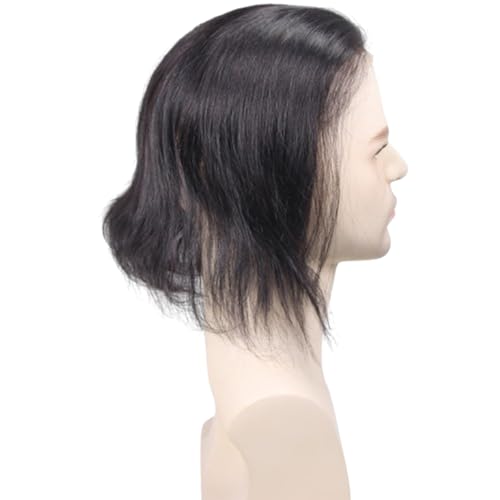 Swiss Lace Front with PU Men's Toupee Man Hairpieces Human Hair Replacement System for Men 4.5x7inch 10inches Long Hair 1B Black Color
