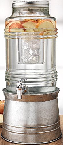 Circleware Breeze Glass Beverage Drink Dispenser with Stand Metal Base which Transforms to Metal Ice Bucket and Metal Lid...