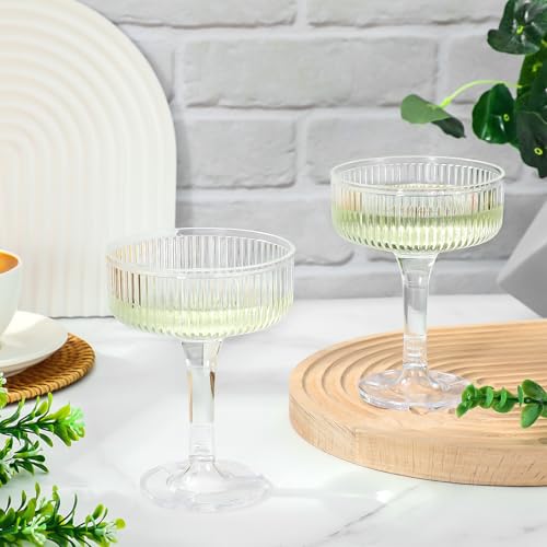 JarThenaAMCS 30Pcs Champagne Tower Glass 7 Oz Acrylic Champagne Coupe Stackable Clear Martini Cocktail Glass for Birthday ...