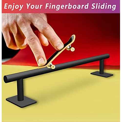 Professional Fingerboard Flat Rail Premium Solid Steel Construction Fingerboard Deck Fingerboard Ramp Great Add for Fingerboard Parks Black Powder Coated Finish Non-Slip Foam Feet (round)