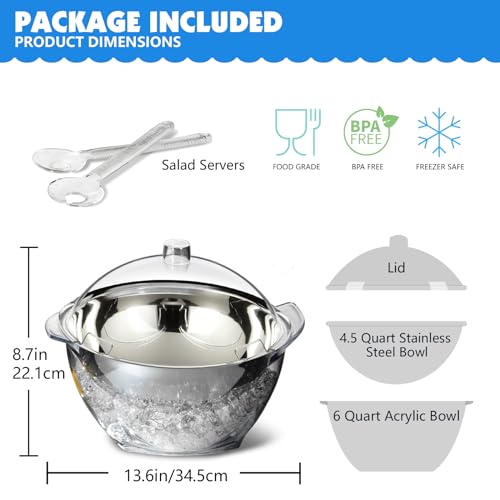 MHEOMTME MEHOEIME Large Ice Chill Salad Bowl with Lid, Iced Serving Bowl with Ice Chiller Base For Parties, Keep Food Cold...