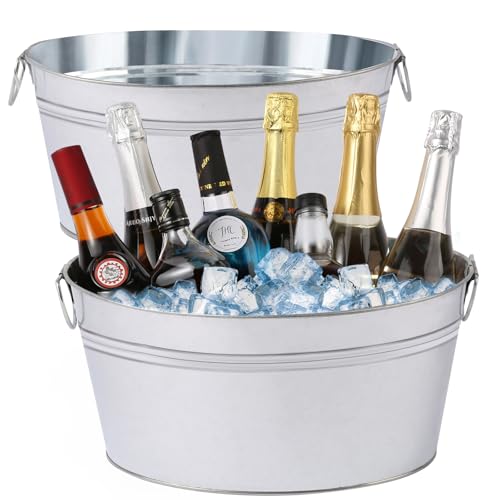 2pcs Galvanized Ice Buckets, 7.2 Gallon Large Galvanized Tub with Carry Handles, Ice Bucket for Parties, Mimosa Bars, Beve...