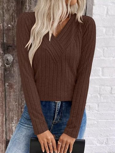 Women's Long Sleeve V Neck Sweater 2025 Fall Fashion Lightweight Casual Pullover Top