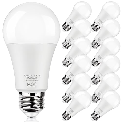 LED Light Bulbs 100W Equivalent 1500 Lumens, A19 13W 5000K Daylight White Non-Dimmable, Super Bright No Flicker Standard E...