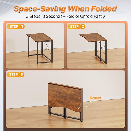 Huuger Folding Desk for Small Spaces, 31.5 Inch Foldable Computer Table, for Home Office, Study, Bedroom, Dorm, Space Savi...