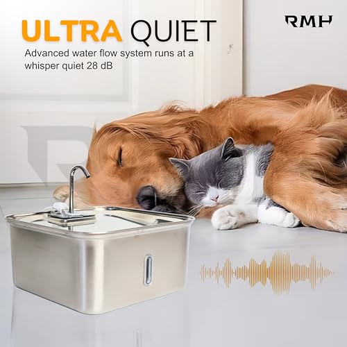 7L Stainless Steel Cat & Dog Water Fountain with 12×16 Waterproof Anti-Slip Mat, Automatic Pet Water Fountain with Quiet P...