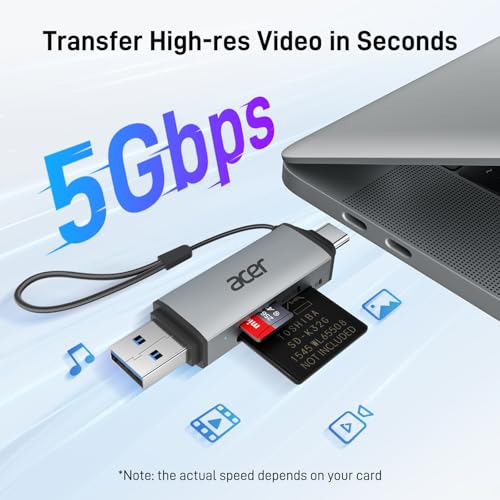 acer SD Card Reader USB C, Dual Slots USB 3.0 Type C to Micro SD Card Adapter, Memory Card Reader for MicroSD, SDHC, SDXC,...