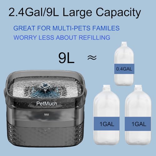 PetMuch 2.4Gal/9L Pet Water Fountains for Medium and Large Dogs and Multiple Cats Large Capacity Automatic, Dog Water Foun...