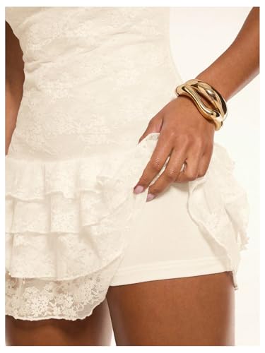 Floerns Women's Western Tank Dress Sleeveless Lace Layered Hem Cowboy Music Festival Mini Dresses Without Belt