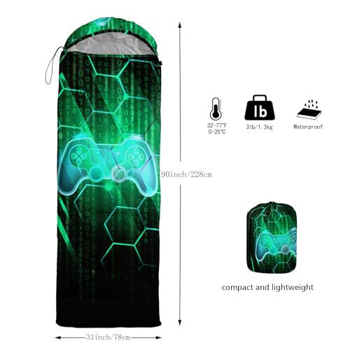 Axolotl Gamepad Sleeping Bag,3 Season Warm and Cool Weather Game Console Sleeping Bag for Boys Teens,Waterproof Lightweigh...