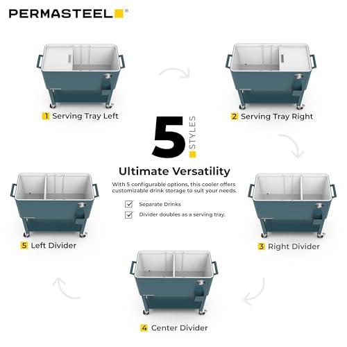 Permasteel Party Cooler with Divider, Removable Basin, Spacious 80-Qt Capacity, Chills 36hrs, Serving Tray, Rolling Ice Ch...