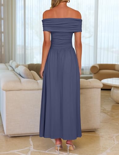 ZESICA Women's Off The Shoulder Maxi Dress 2026 Summer Sleeveless Casual Slim Swing Pleated Formal Party Dresses