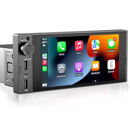 Single Din Touchscreen Radio Wireless Apple Car Play Wireless Android Auto, 6In Single Din Car Stereo with Mirror Link Blu...