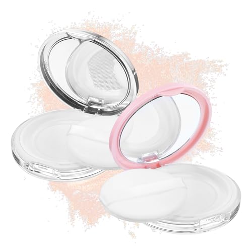 GEEHUA 2 Pcs Loose Powder Container with Puff, 0.3-0.7oz Reusable Travel Powder Puff Case Refillable Empty Makeup Compact ...