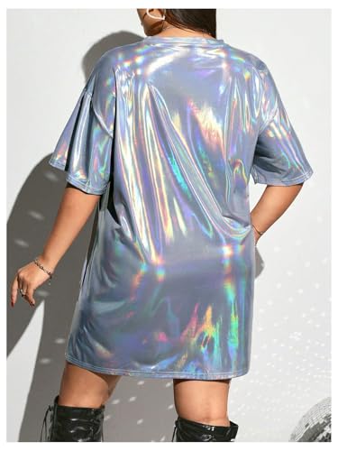 Floerns Women's Plus Size Metallic T Shirt Dress Streetwear Half Sleeve Tunic Short Dresses