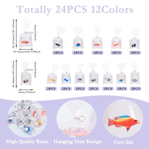 KISSITTY 24pcs Water Bag Charms Resin Fish Goldfish 12 style Pendants Dangles Decorations for DIY Necklaces Bracelets Earr...