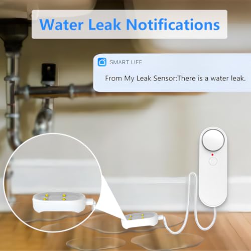 Mengshen WiFi Water Leak & Water Level Detector, 2-in-1 Tuya Smart Sensor Alarm Loud Volume APP Alert Monitoring with 6.5 ...