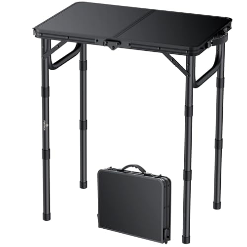 FUNYKICH 2ft Small Folding Camping Table(22.8'' Lx15.7'' W), 3 Height Adjustable Portable Picnic Table, Lightweight Alumin...