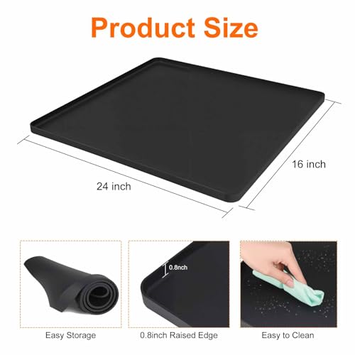Water Cooler Mat, 24x16x0.8 Inch Non-Slip Thick Under Water Dispenser Silicone Mat With Raised Edges, Leak-Proof Air Condi...