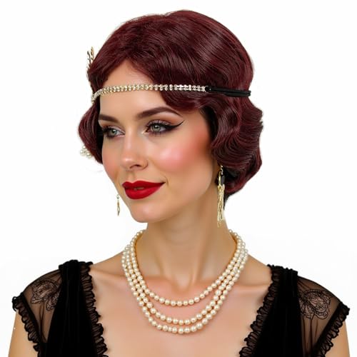 STfantasy 20S Finger Wave Wig Flapper Curly Synthetic Hair for Women 1920s Cosplay Costume Halloween Party Daily Everyday ...