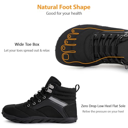 Womens Mens Winter Barefoot Boots Warm Minimalist Wide Toe Box Snow Boots Zero Drop Sole Outdoor Water Resistant Ankle Boo...