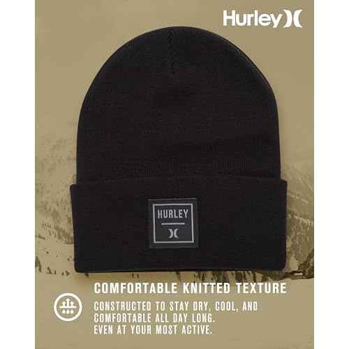Hurley Men's Shifty Beanie - Lightweight Classic Double Layered Flat Knitted Bonnet Winter Hat for Men