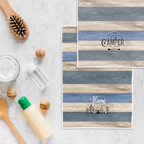 WFSM Camping Kitchen Towels Set of 2, 16x24 Inches, Patterned Cotton Terrycloth Dish Cloths with Loop Weave, Super Soft, M...