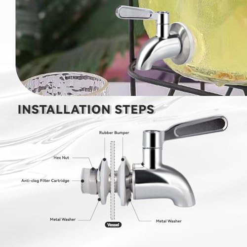 TMOK 2 PCS Beverage Replacement Spigots Beverage Dispenser Spigot Replacement Stainless Steel Spigot for Glass Jar & Drink...