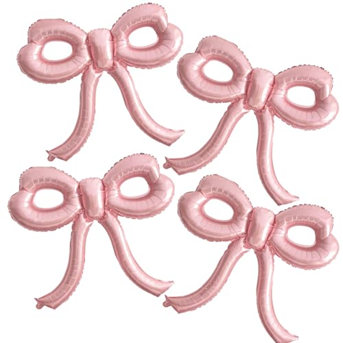 4 Pcs Pink Bow Balloons Bow Party Decorations for Girl Women Pink Bow Birthday Decorations Giant Foil Balloon for Baby Sho...