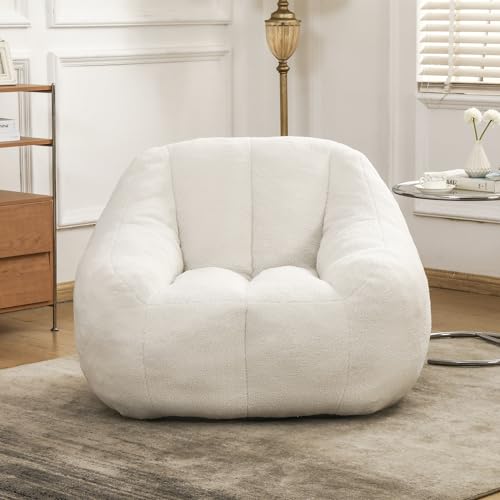 hausway Bean Bag Chair, Comfy Bean Bag Sofa with Tufted Soft Stuffed Filling, Fluffy Bean Bag Chair with Memory Foam,Stuffed Floor Sofa for Dorm, Apartment, Living Room (White)