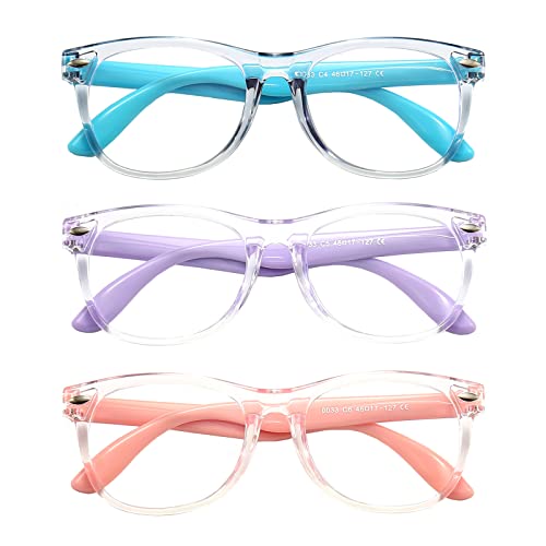 FANNYGO 3 Pack kids Blue Light Blocking Glasses for girls boys Computer Blue Light Blocking Glasses For Age 3-9 (Light blu...