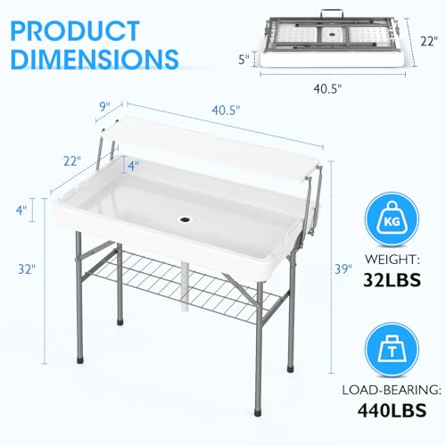 HLPB 4 FT Party Ice Cooler Folding Table with Folding Board, Outdoor ice Table with Skirt & Drain & Folded Buckets & Barbe...