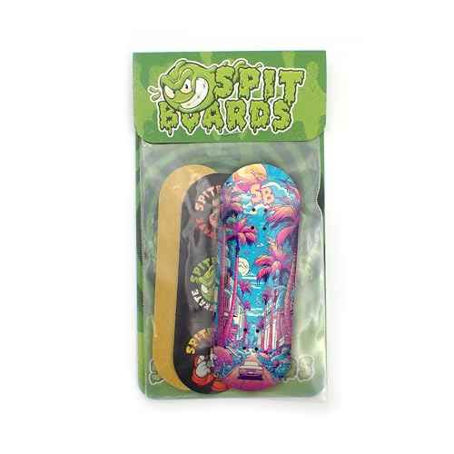 SPITBOARDS¢ç 34mm Fingerboard Deck - Real Wood (5-Layers) Classic Popsicle Street Shape - Size: 34 x 96 mm - Single Graphic Deck (Real Wear) - Optimized Concave - Miami Street