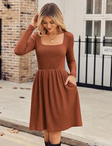 ZEAGOO Women Dresses Spring Fall 2026 Sweater Dress Long Sleeve Casual Knit Dresses with Pockets