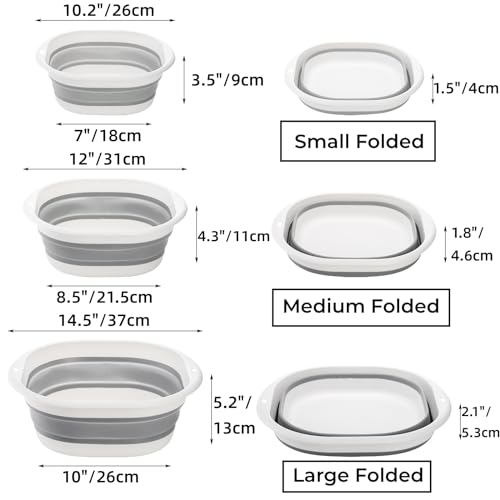 Goaste 3 Pack Collapsible Wash Basin, Portable Washing Basin, Foldable Dish Tub Square, Space Saving Plastic Washtub for D...