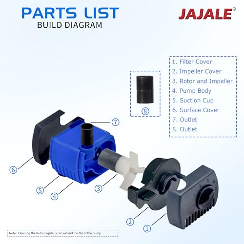 JAJALE 80 GPH Submersible Water Pump - Adjustable Quite Aquariums, Fountains, Hydroponics, and Pond Pump, 2.25 ft Lift, 4.5W