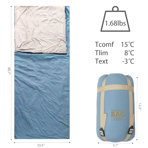 Compact Ultra Lightweight Sleeping Bag Envelope Backpacking Bag with Compression Sack for Adults Warm Weather Camping, Tra...
